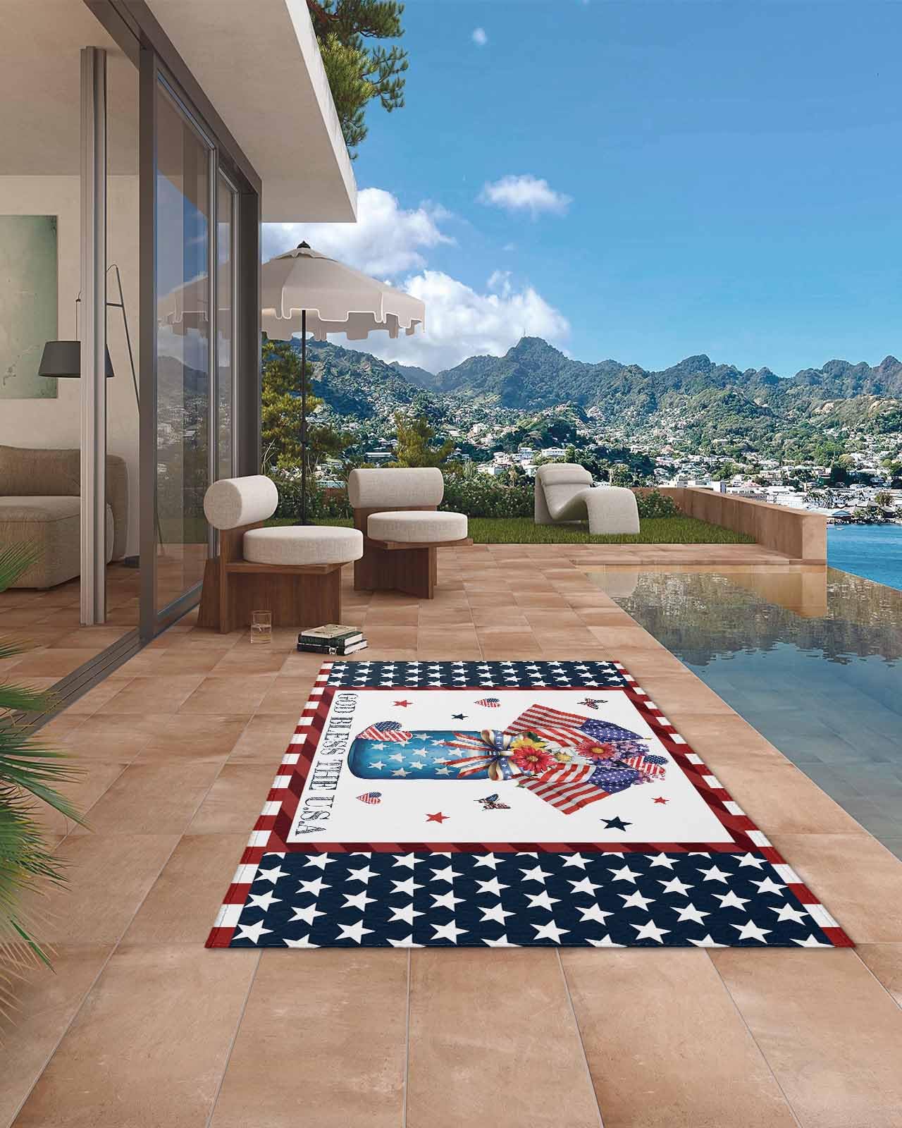 Amazon.com: Outdoor Rugs for Patio 52x79in,4th of July Flower Flag